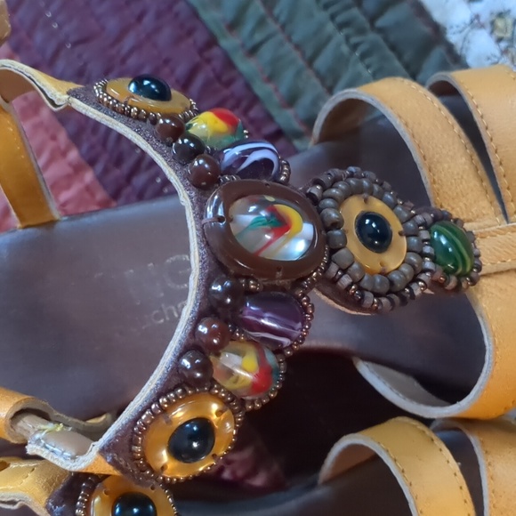 DORKING* genuine leather jewelled strappy buckled sandals, mustard size 37 - Picture 7 of 15